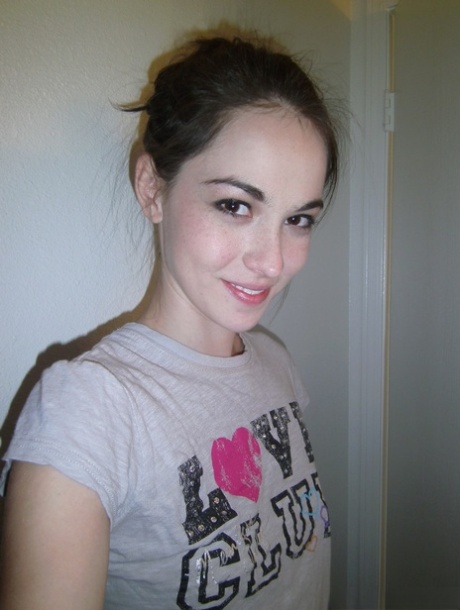 Sexy coed Emily Grey takes a selfie of her small tits and bare bald pussy 56685045