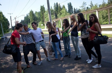 College students experiment with anal sex during group sex in a yard 81376620