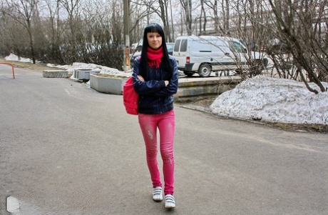 Brunette chick Ava has sex with a couple of boys that she just met on a street 90932542