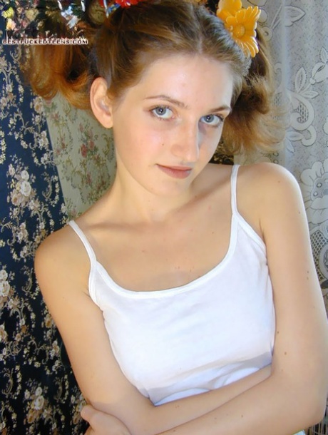 Young looking girl wears her hair in pigtails while exposing her tits and twat 75839495