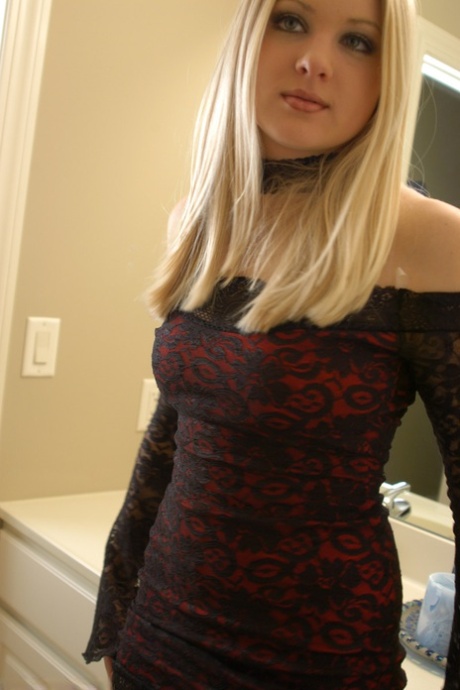 Hot teen with blonde hair poses productively while exposing upskirt thong 46506515
