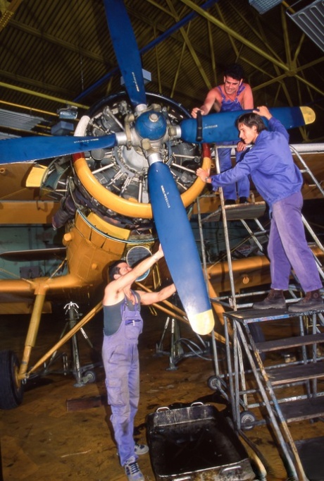 Latina office worker Anne Marie gets gangbanged by airplane mechanics 15950104