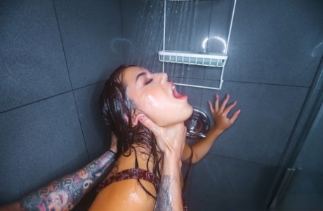 Brunette teen Monica Sage gets choked while having rough sex in the shower 14572233