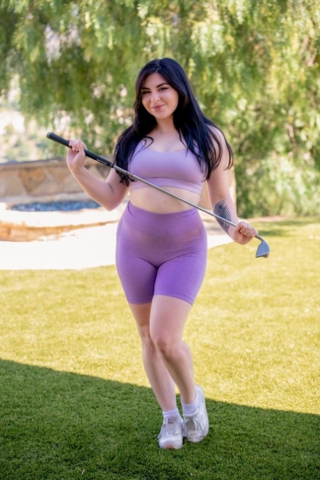Hot brunette Keira Croft models spandex shorts before having sex 49689757