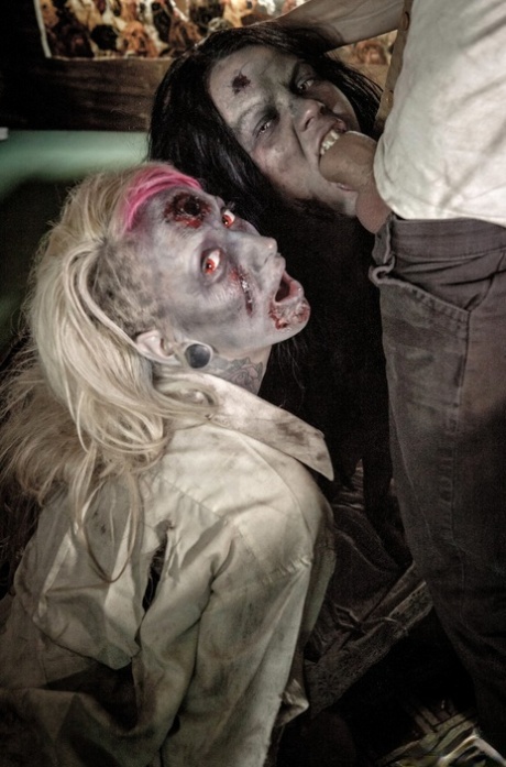 Fetish models Brittany Lynn and Jessie Lee giving head in Zombie threesome 24075413