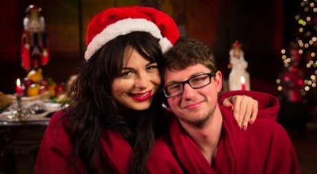 Sexy brunette Siouxsie Q tops her male slave at a private Xmas party 89591815