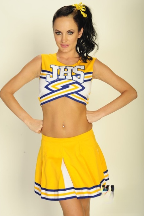 Busty babe Alektra Blue takes off cheerleader uniform to show pussy 14336787